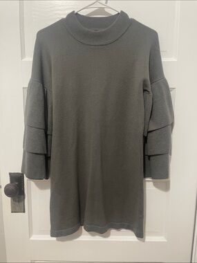 Derek Heart Charcoal Gray Mock Neck Tunic with Layered Sleeves